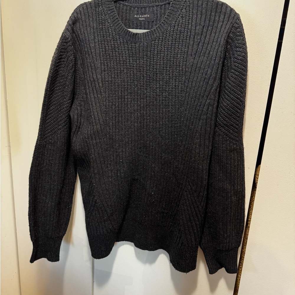 All Saints Men's Charcoal Crewneck Sweater